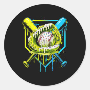 Baseball Drip For Boys Ice Cream Drip Youth Boys B Classic Round Sticker