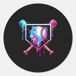 Baseball Drip Funny Ice Cream Dripng Matching Fami Classic Round Sticker