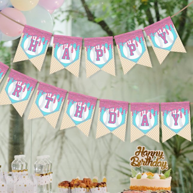 Baseball Drip Happy Birthday Bunting Flags (Baseball Drip Happy Birthday Bunting Banner
)