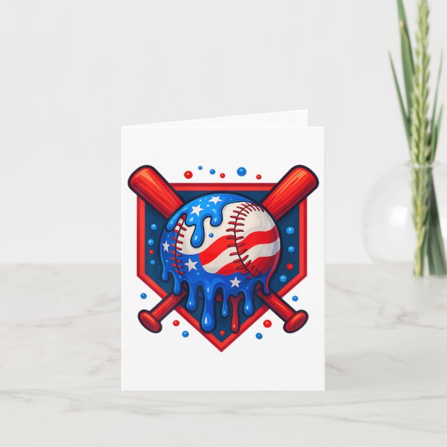 Baseball Drip Ice Cream 4th Of July Usa Flag  Card (Front)
