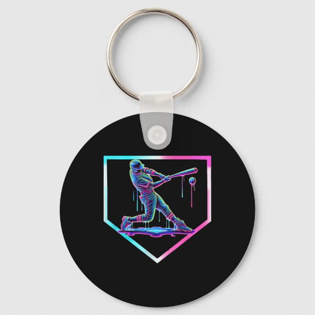 Baseball Drip Ice Cream Baseball Home Plate Boys B Keychain (Front)