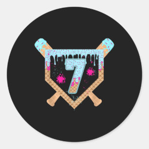 Baseball Drip Ice Cream Dripping 7 Year Old 7th Bi Classic Round Sticker