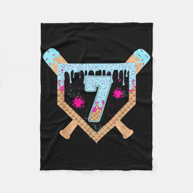 Baseball Drip Ice Cream Dripping 7 Year Old 7th Bi Fleece Blanket (Front)
