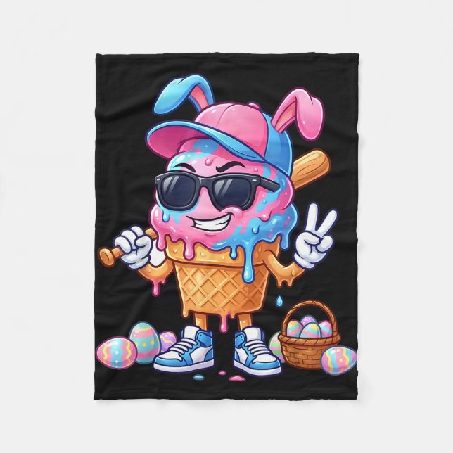 Baseball drip ice cream easter bunny cool boy fleece blanket (Front)