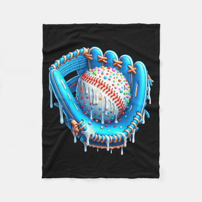 Baseball Drip Ice Cream Glove With Sprinkles Ball  Fleece Blanket (Front)