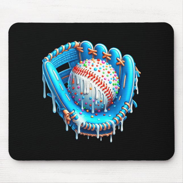 Baseball Drip Ice Cream Glove With Sprinkles Ball  Mouse Pad (Front)