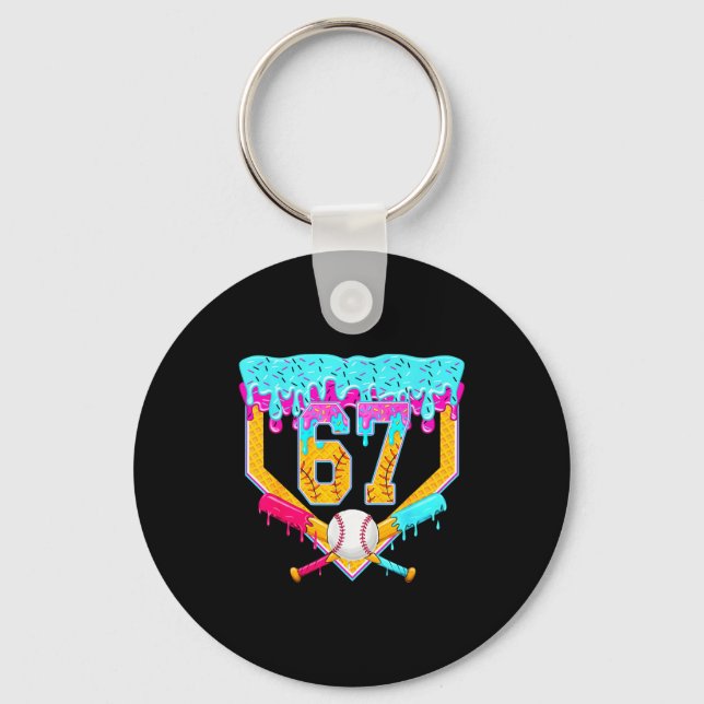 Baseball Drip Ice Cream Number 67 Player Or 67th B Keychain (Front)