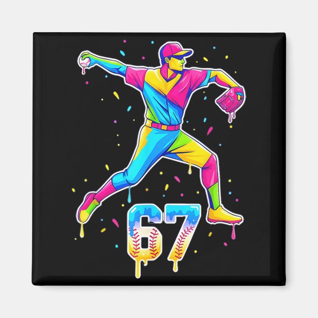Baseball Drip Ice Cream Number 67 Player Or 67th B Magnet (Front)