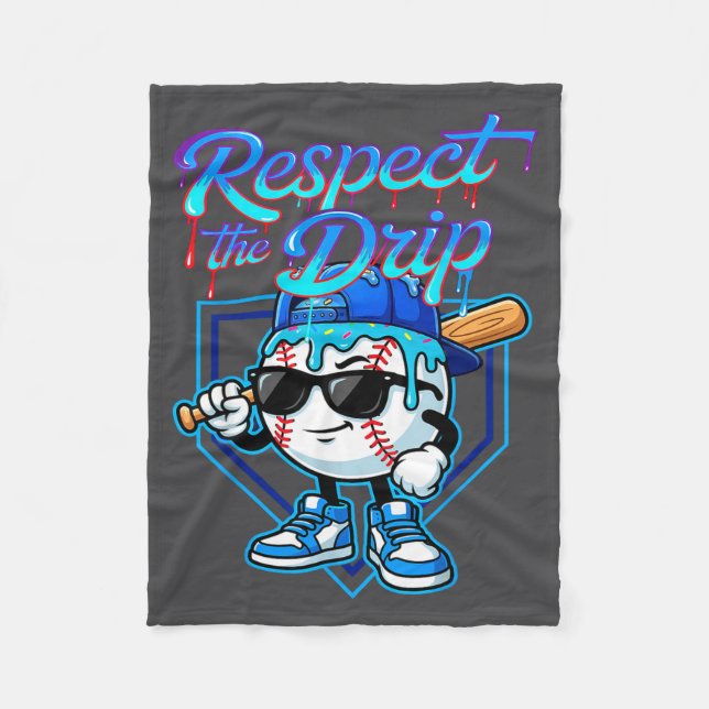 Baseball Drip Ice Cream Respect The Drip Home Plat Fleece Blanket (Front)