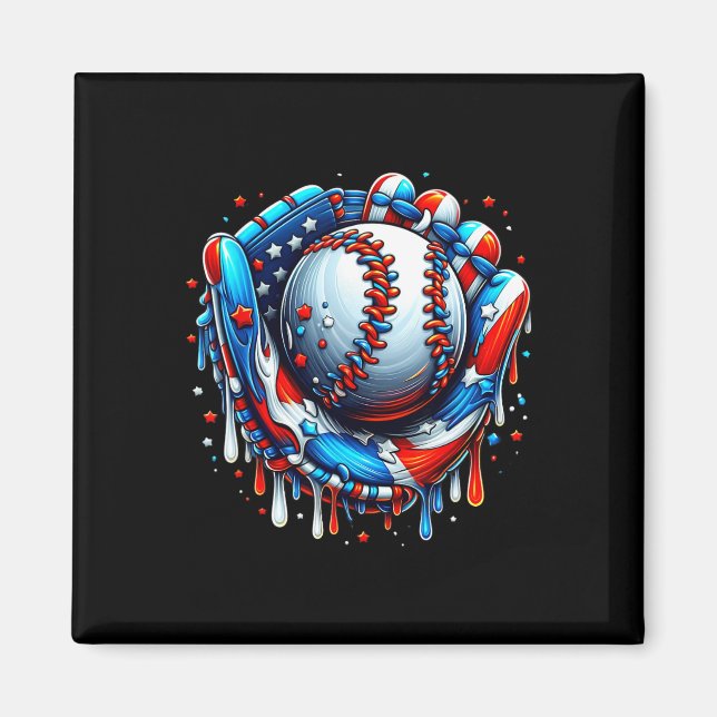 Baseball Drip Ice Cream Sprinkles Baseball Glove 4 Magnet (Front)