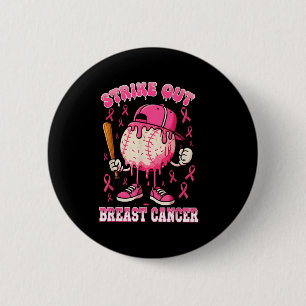 Baseball Drip Ice Cream Strike Out Breast Cancer A 2 Inch Round Button