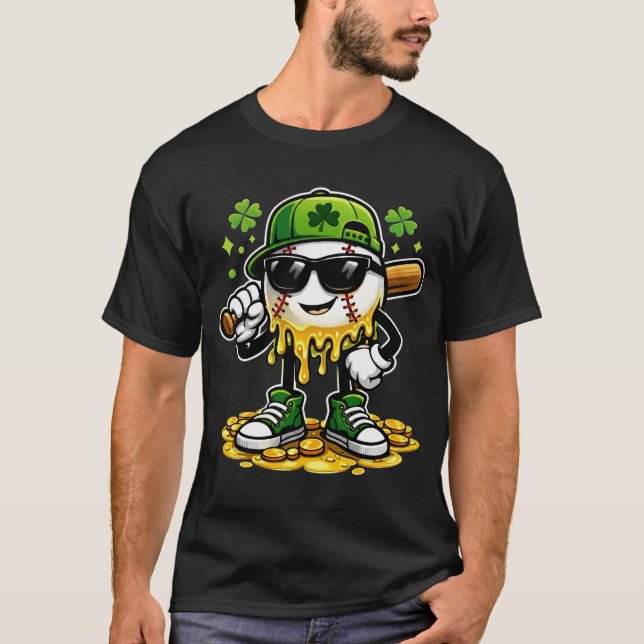 Baseball Drip Ice Cream Youth Boy St Patricks Day T-Shirt (Front)