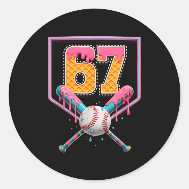 Baseball Drip Number 67 Fun Six Seven 6 7 Meme Des Classic Round Sticker (Front)