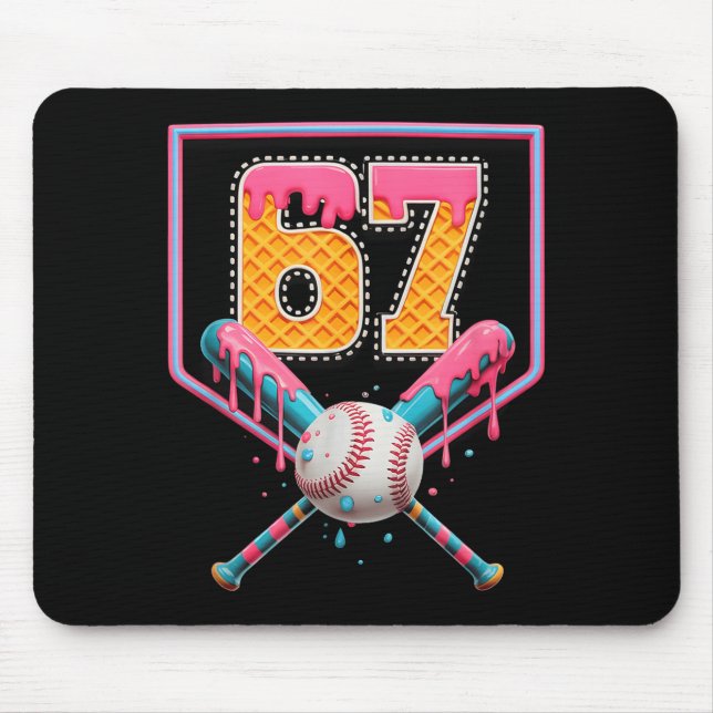 Baseball Drip Number 67 Fun Six Seven 6 7 Meme Des Mouse Pad (Front)
