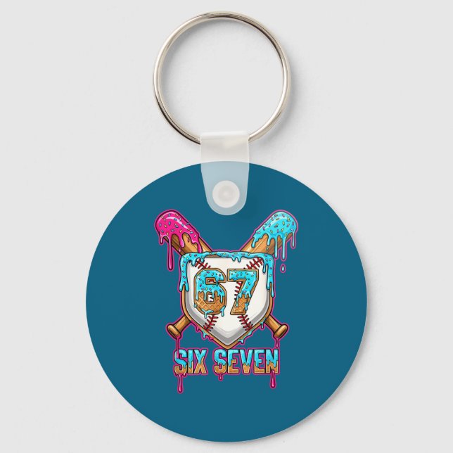 Baseball Drip Number 67 Player 6-7 Six Seven Meme  Keychain (Front)