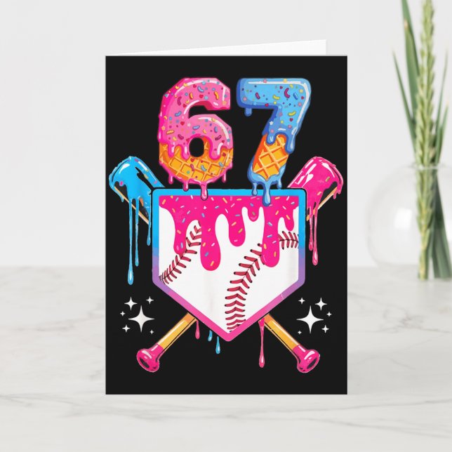 Baseball Drip Number 67 Player Or 67th Birthday  Card (Front)