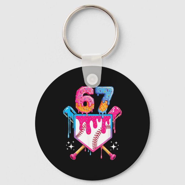 Baseball Drip Number 67 Player Or 67th Birthday  Keychain (Front)