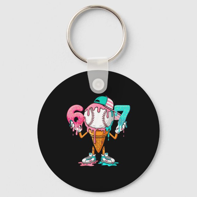 Baseball Drip Number 67 Player Or 67th Birthday  Keychain (Front)
