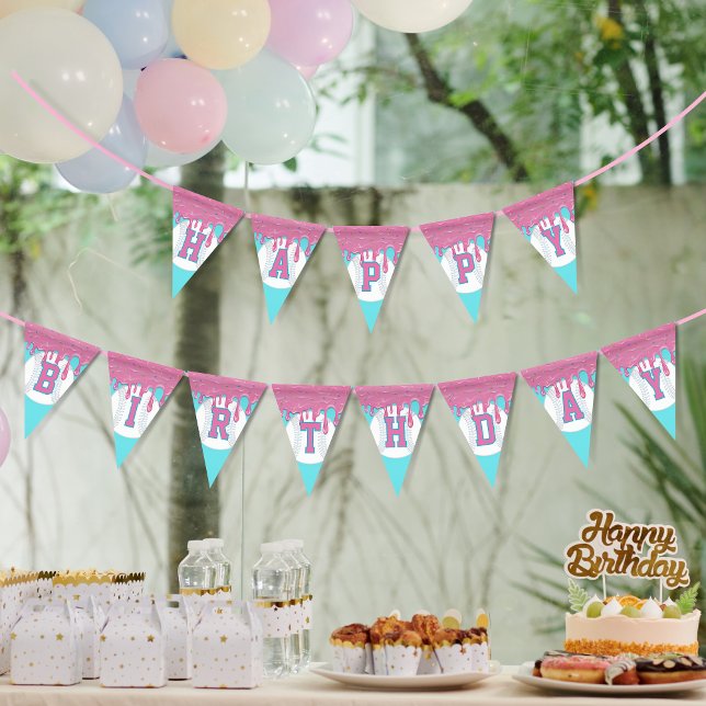 Baseball Drip Pennant Happy Birthday Bunting Flags (Baseball drip triangle pennant bunting flags
)