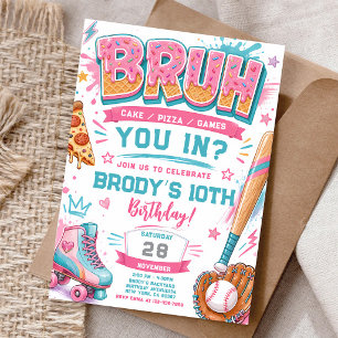 Baseball Drip Pink 13th Birthday Invitation