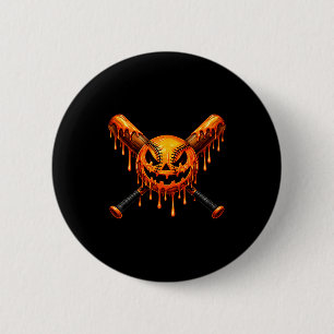 Baseball drip pumpkin spooky ghost halloween boys 2 inch round button