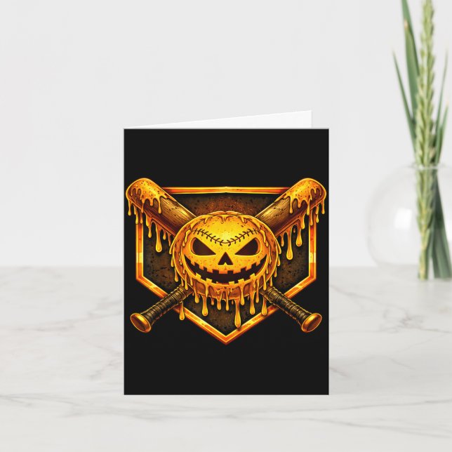 Baseball drip pumpkin spooky ghost halloween boys card (Front)