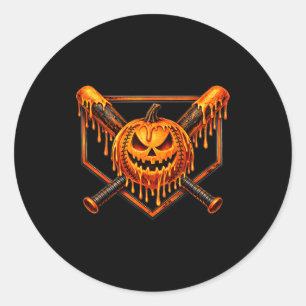 Baseball drip pumpkin spooky ghost halloween boys classic round sticker