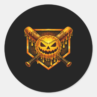 Baseball drip pumpkin spooky ghost halloween boys classic round sticker