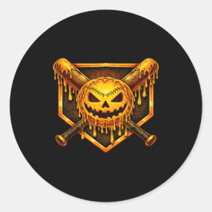 Baseball drip pumpkin spooky ghost halloween boys classic round sticker