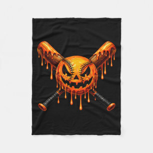 Baseball drip pumpkin spooky ghost halloween boys fleece blanket