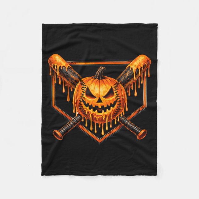 Baseball Drip Pumpkin Spooky Ghost Halloween Boys Fleece Blanket (Front)