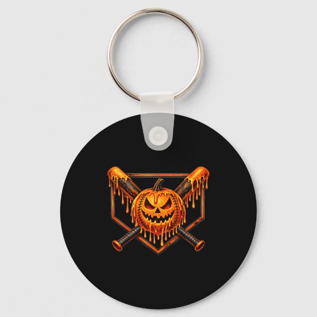 Baseball drip pumpkin spooky ghost halloween boys keychain (Front)