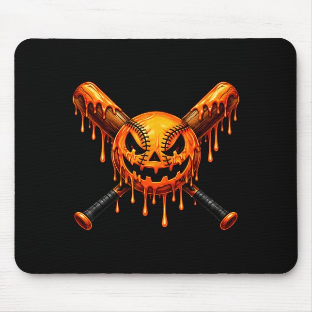Baseball drip pumpkin spooky ghost halloween boys mouse pad (Front)