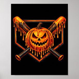 Baseball drip pumpkin spooky ghost halloween boys poster