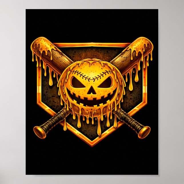 Baseball drip Pumpkin Spooky Ghost Halloween Boys Poster (Front)