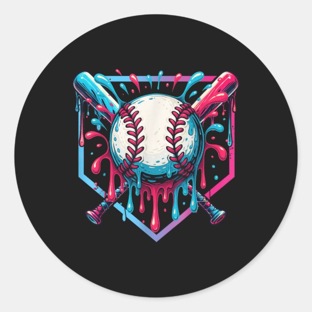 Baseball Dripping Ice Cream Drip Youth Boys Baseba Classic Round Sticker (Front)