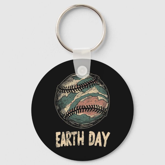 Baseball Earth Day Nature Planet Conservation Tree Keychain (Front)