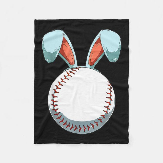 Baseball Easter Bunny Ears Easter Eggs Hunting Bas Fleece Blanket (Front)