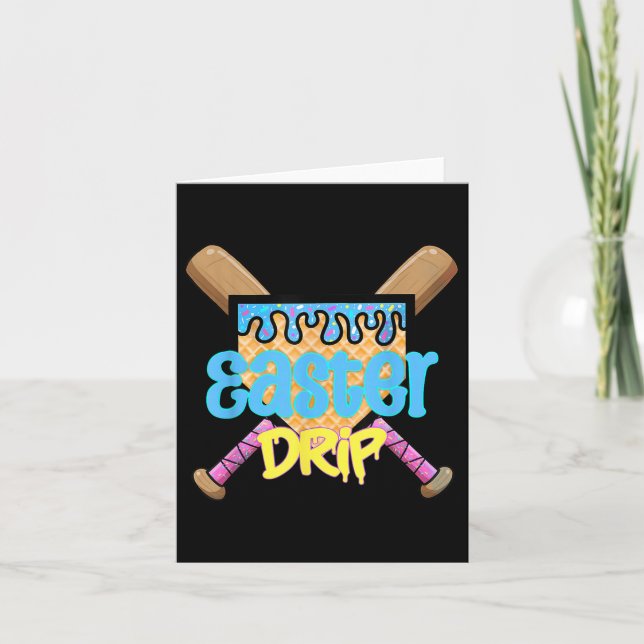 Baseball Easter Home Plate Bat Ice Cream Drip Happ Card (Front)