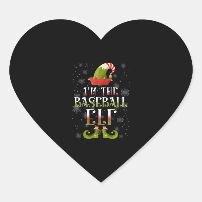 Baseball Elf Christmas Heart Sticker (Front)