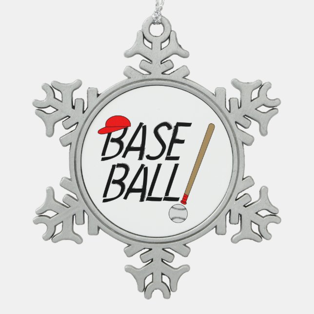 Baseball Exclamation Snowflake Pewter Christmas Ornament (Front)
