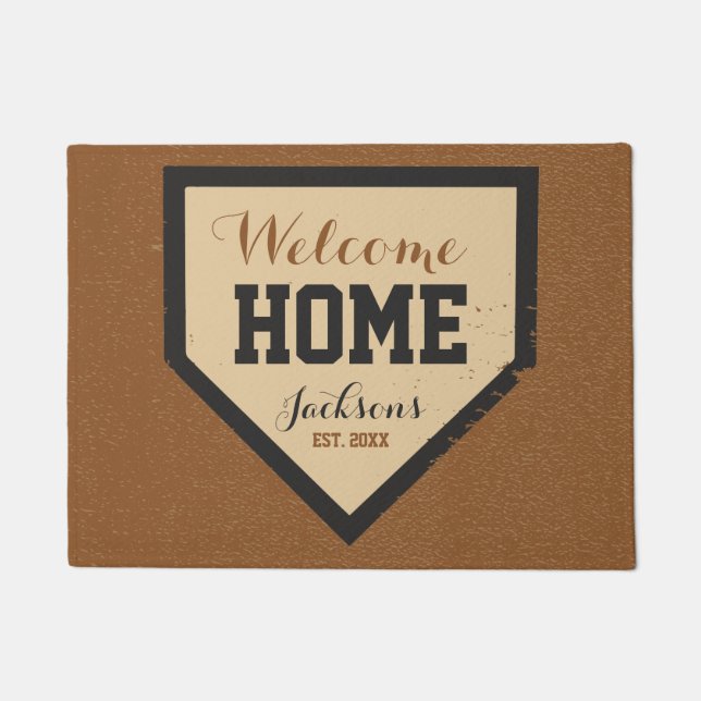 Baseball Family Home Plate Name and Year Doormat (Front)