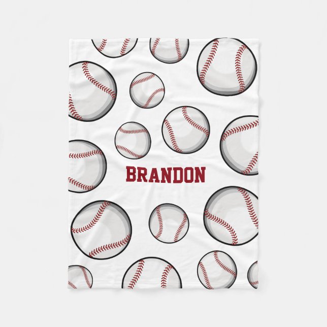 Baseball Fan Custom Name White Fleece Blanket (Front)