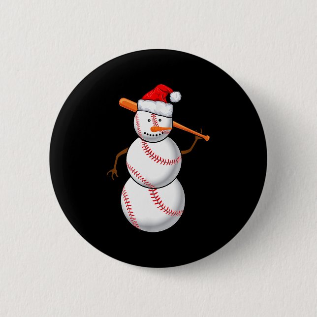 Baseball Fan Snowman Funny Christmas Gift  2 Inch Round Button (Front)