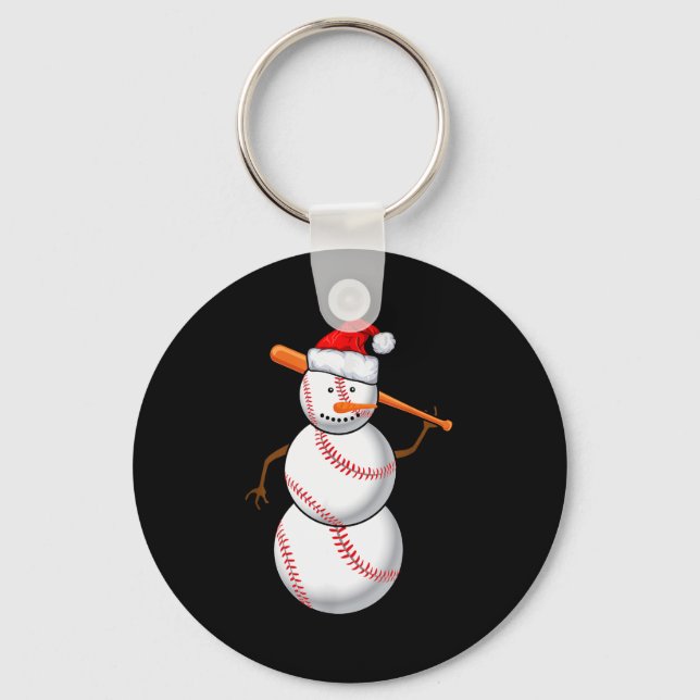 Baseball Fan Snowman Funny Christmas Gift  Keychain (Front)