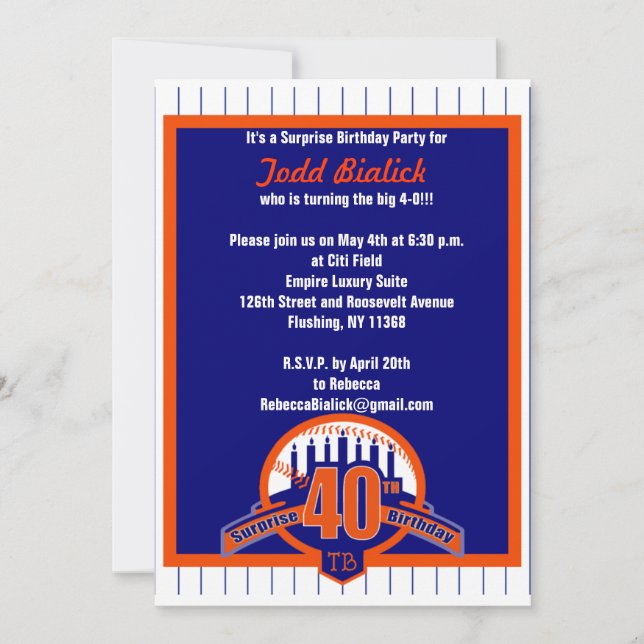 Baseball fan surprise birthday invitation (Front)