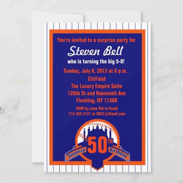 Baseball Fan Surprise Party 50 Invitation (Front)