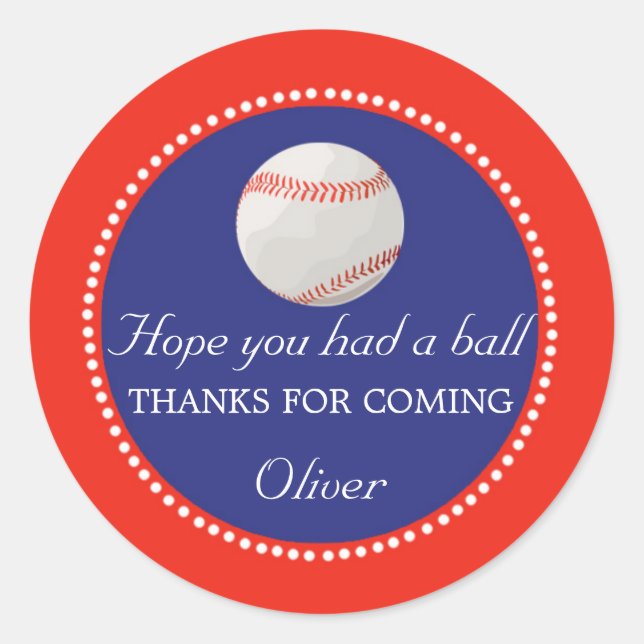 Baseball Favour Label Thank You Sticker (Front)