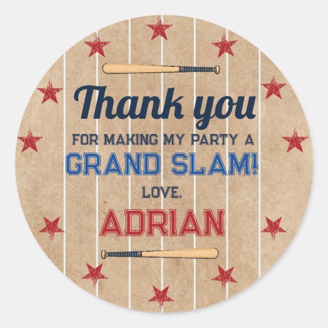 Baseball Favour thank you Birthday Classic Round Sticker (Front)