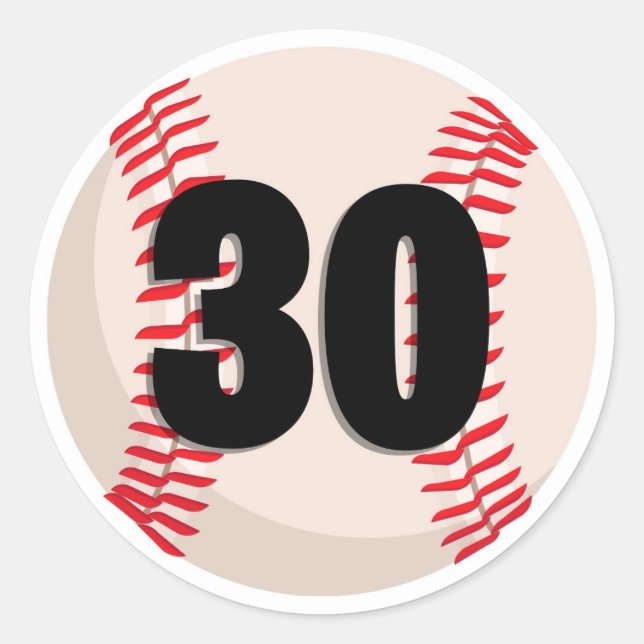 Baseball Favourite Number #30 Classic Round Sticker (Front)